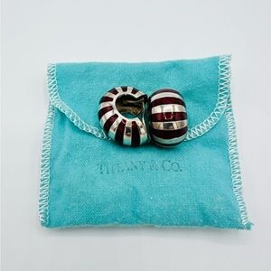 Tiffany & Co. Sterling Silver Red Enamel Shrimp Shell Clip Earrings.